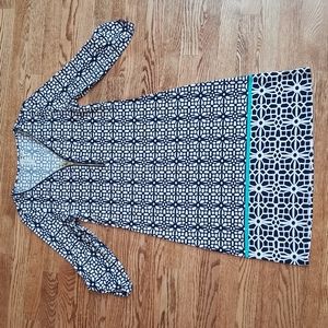 (S) Tacera Geometric Print Loose ¾ Sleeve V Neck Tunic Dress Vacation Summer